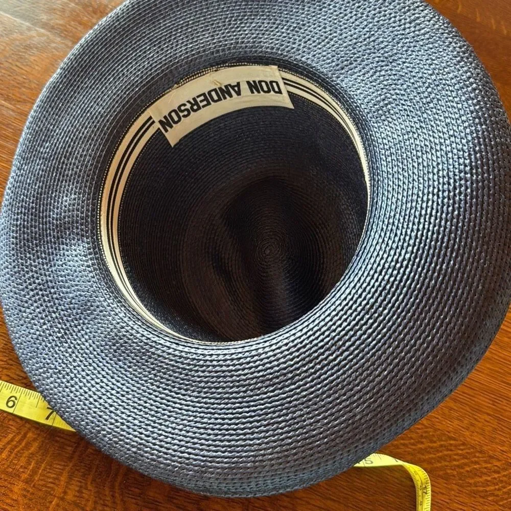 Vintage Don Anderson Blue Straw Fedora Sun Hat Women’s Size Small - Picture 3 of 13